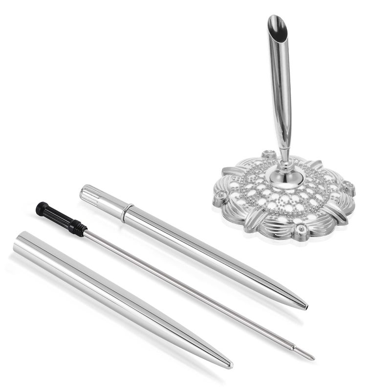 RUTICH Hollow Round Pen Holder Signing Pen Set for Wedding Bridal Engagement Valentine's Day Favors,Silver 2 Pcsâ€¦ - Image 4